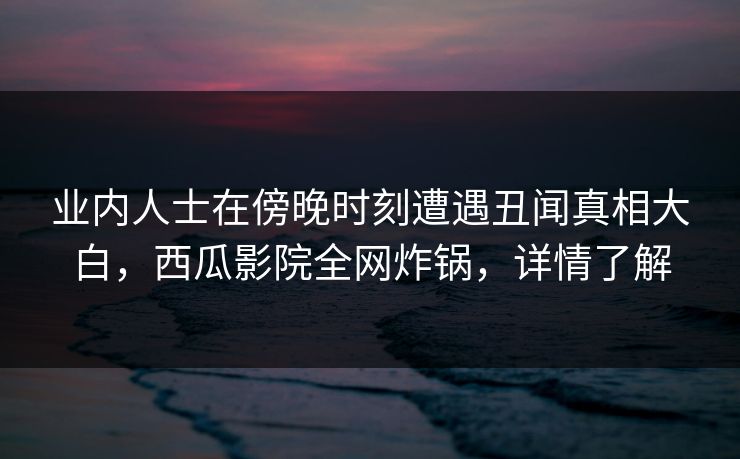 业内人士在傍晚时刻遭遇丑闻真相大白,西瓜影院全网炸锅,详情了解 业内人士在傍晚时刻遭遇丑闻真相大白,西瓜影院全网炸锅,详情了解